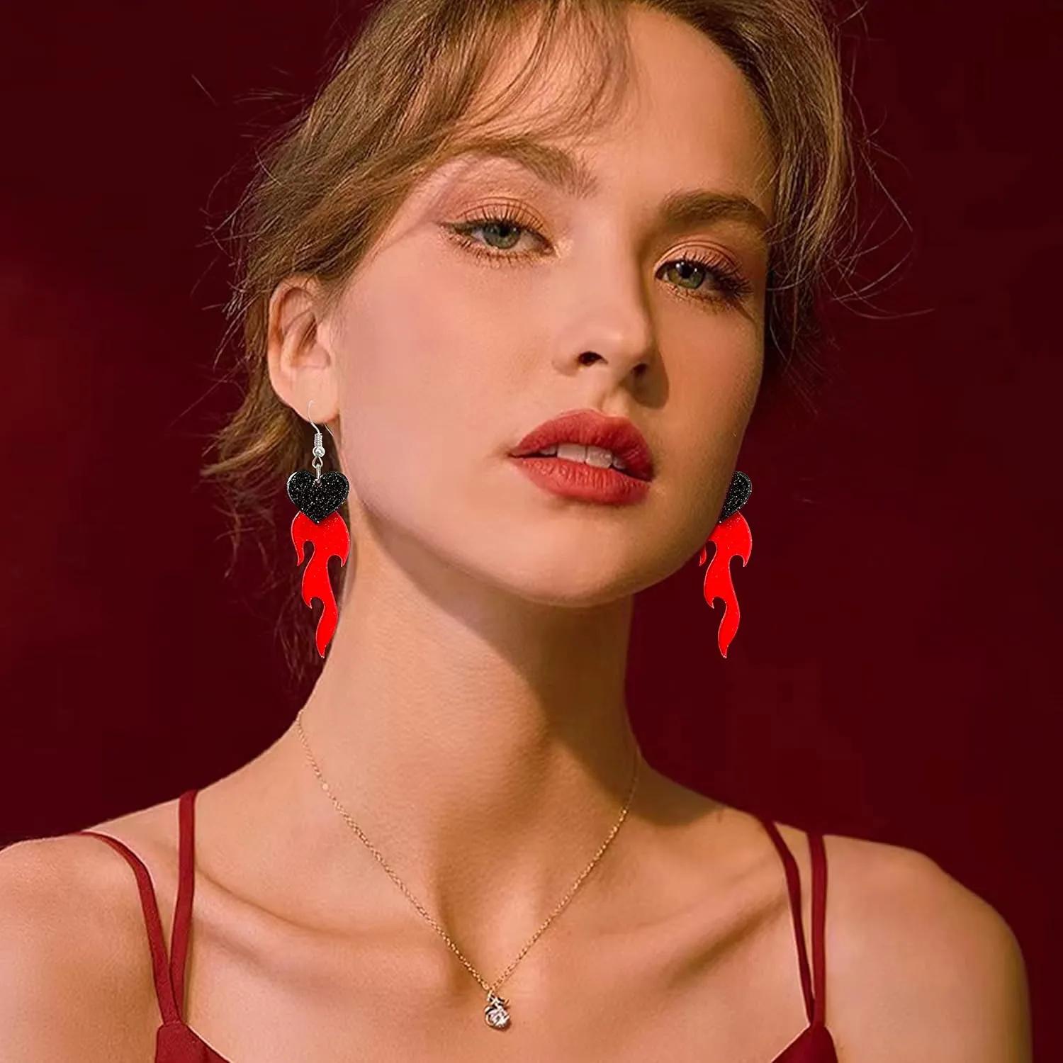 Unique Gothic Lightweight Acrylic Round Fire Dangle Drop Earrings Funny Creative Vintage Punk Circle Fire Flame Element for Women Statement Geometric Cosplay Prom Halloween Jewelry Gifts