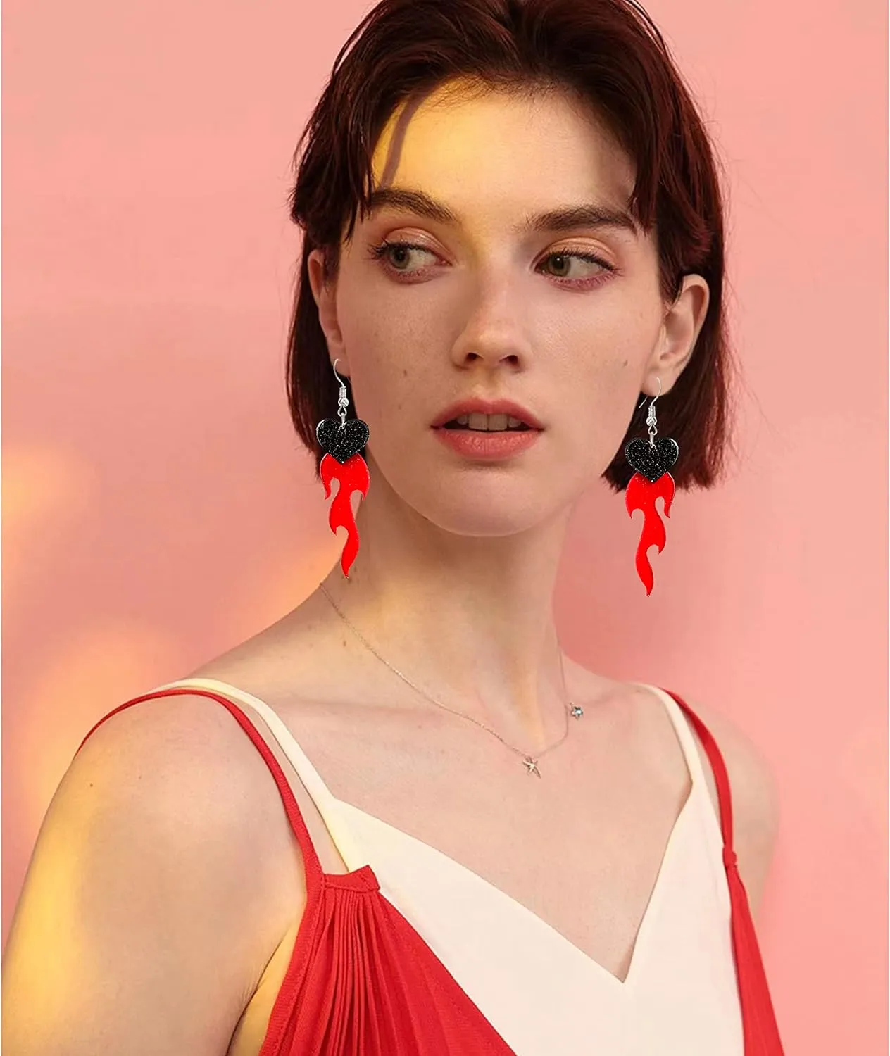 Unique Gothic Lightweight Acrylic Round Fire Dangle Drop Earrings Funny Creative Vintage Punk Circle Fire Flame Element for Women Statement Geometric Cosplay Prom Halloween Jewelry Gifts