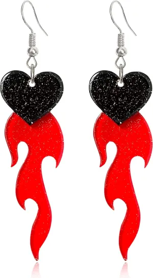 Unique Gothic Lightweight Acrylic Round Fire Dangle Drop Earrings Funny Creative Vintage Punk Circle Fire Flame Element for Women Statement Geometric Cosplay Prom Halloween Jewelry Gifts