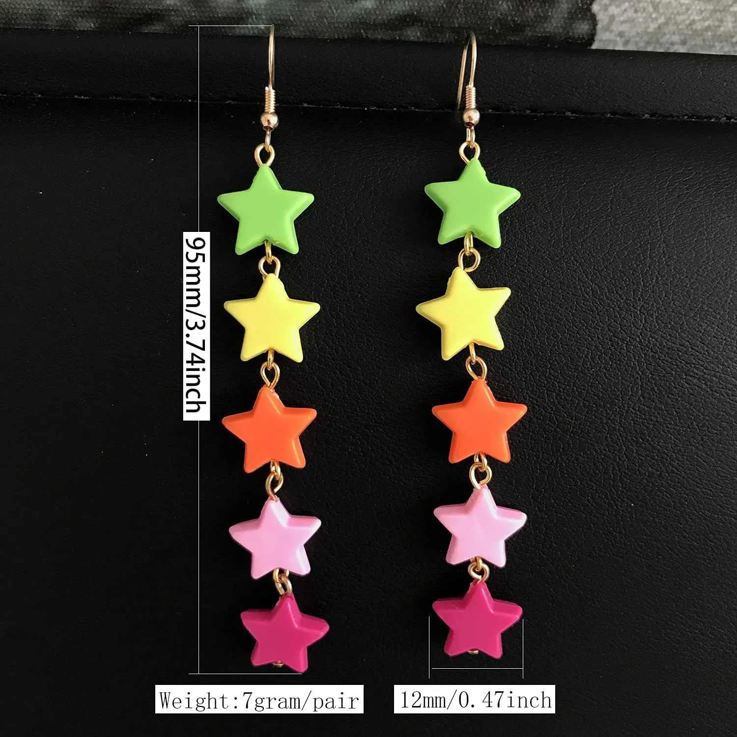 Unique Handmade Bohemian Lightweight Colorful Rainbow Chain Star Dangle Drop Earrings Cute Acrylic Multicolor Long Star Earrings for Women Statement Jewelry Gifts
