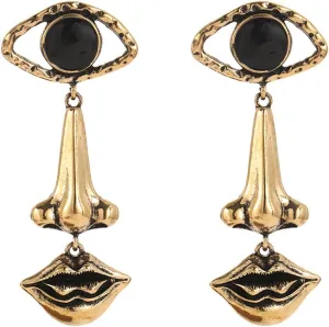 Unique Human Nose Eye Lip Shape Earrings Vintage Exaggerated Gold Evil Eye Dangle Long Drop Earrings for Women
