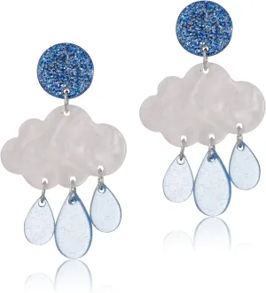 Unique Lightweight Cute Creative Clouds Water Droplets Dangle Drop Earrings Acrylic Weather (Blue)