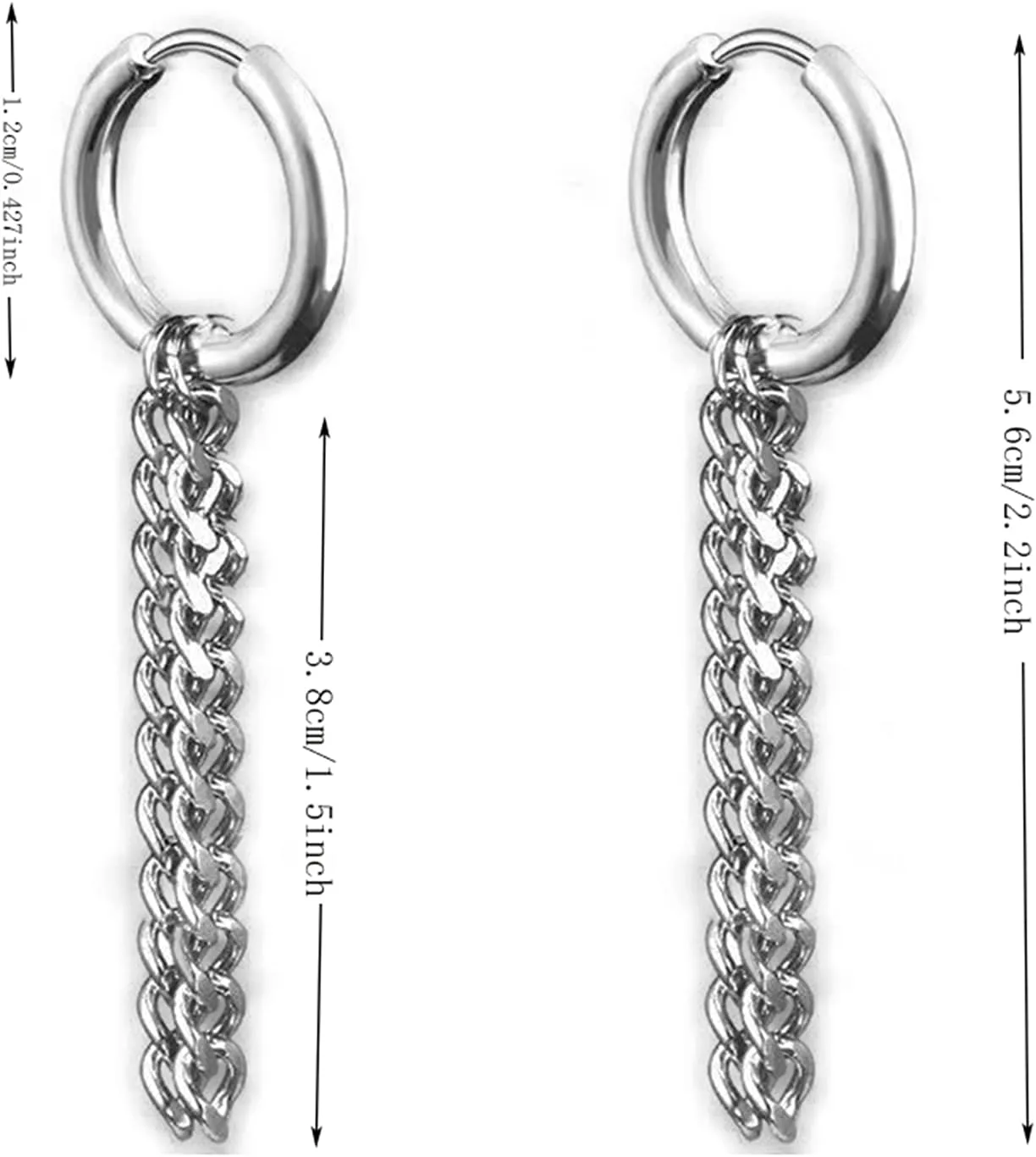 Unique Punk Black Long Double Chain Tassel Stainless Steel Huggie Hinged Hoop Dangle Drop Earrings for Men Women Personalist