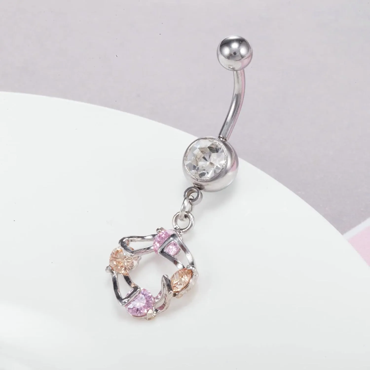 Unique Silver Belly Button Rings, Unique Surgical Steel Belly Button Rings 14G Cubic Zirconia Belly Button Ring Adult