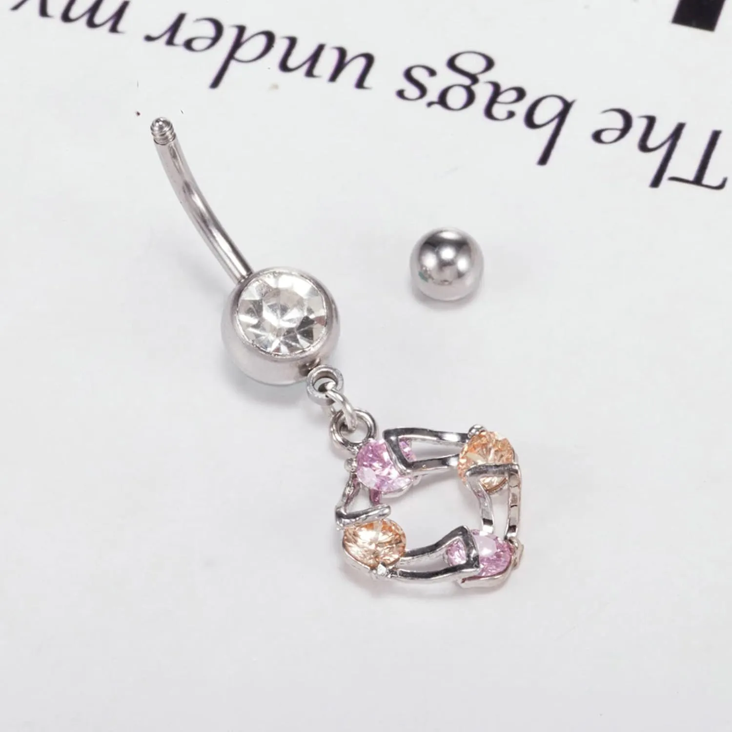 Unique Silver Belly Button Rings, Unique Surgical Steel Belly Button Rings 14G Cubic Zirconia Belly Button Ring Adult