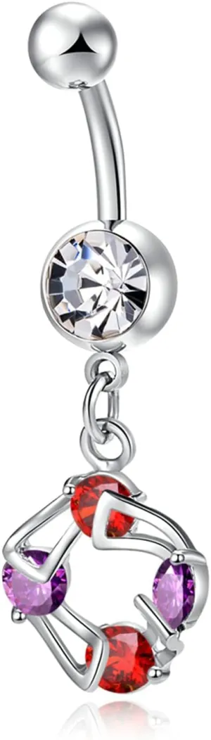 Unique Silver Belly Button Rings, Unique Surgical Steel Belly Button Rings 14G Cubic Zirconia Belly Button Ring Adult