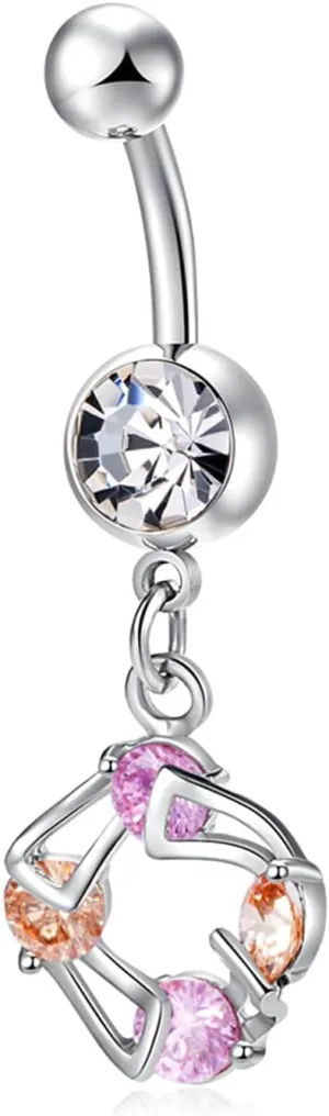 Unique Silver Belly Button Rings, Unique Surgical Steel Belly Button Rings 14G Cubic Zirconia Belly Button Ring Adult