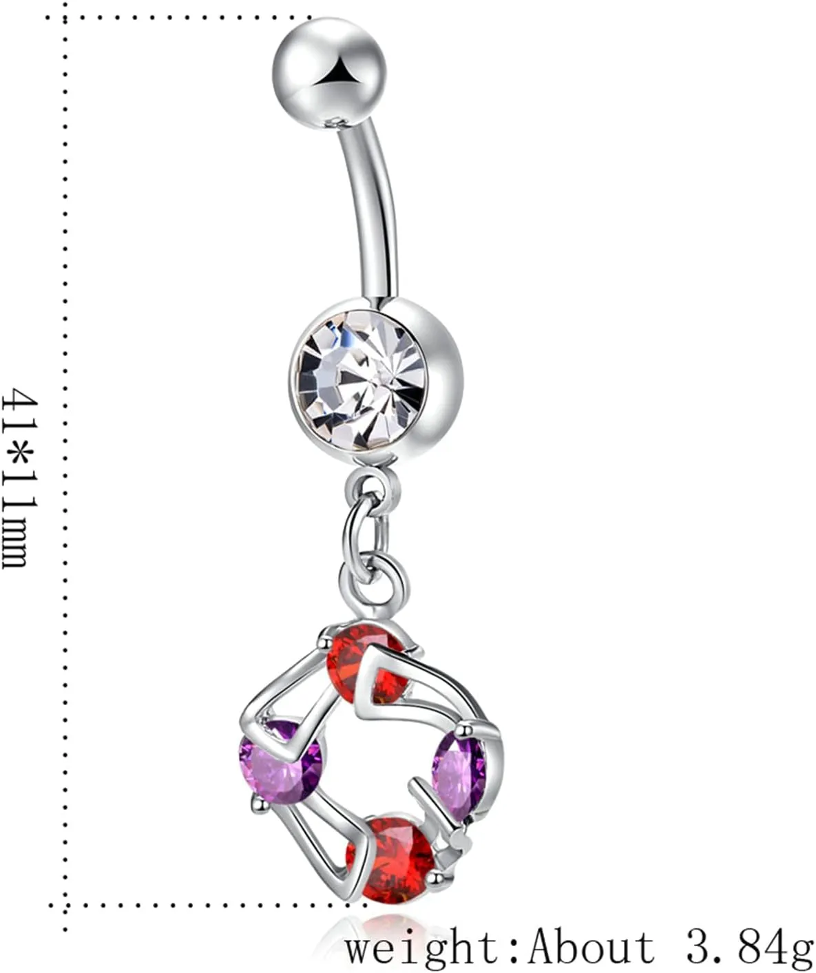 Unique Silver Belly Button Rings, Unique Surgical Steel Belly Button Rings 14G Cubic Zirconia Belly Button Ring Adult