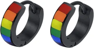 Unisex Stainless Steel Unique Rainbow Flag Lesbian LGBT Gay Pride Small Huggie Hoop Earrings