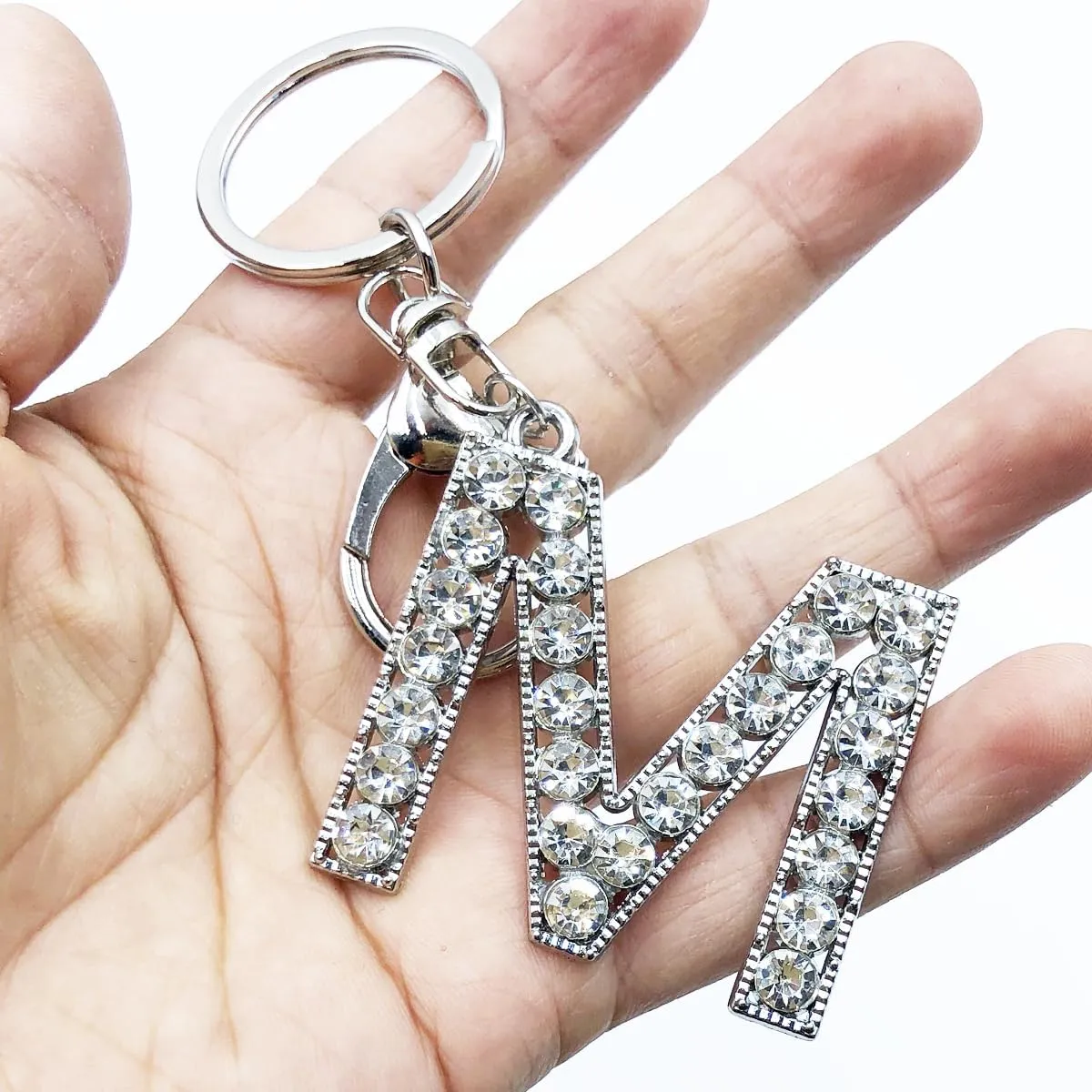Unpafcxddyig Fashion A-Z Initials Letter Keychain Shiny Crystal Keyring DIY Key Ring Silver for Women Handbags backpack