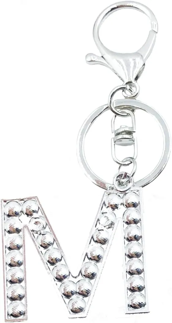 Unpafcxddyig Fashion A-Z Initials Letter Keychain Shiny Crystal Keyring DIY Key Ring Silver for Women Handbags backpack