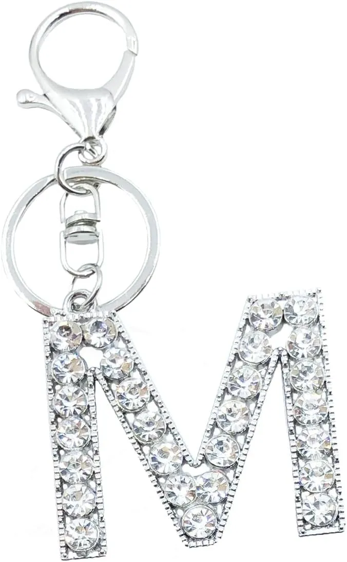 Unpafcxddyig Fashion A-Z Initials Letter Keychain Shiny Crystal Keyring DIY Key Ring Silver for Women Handbags backpack