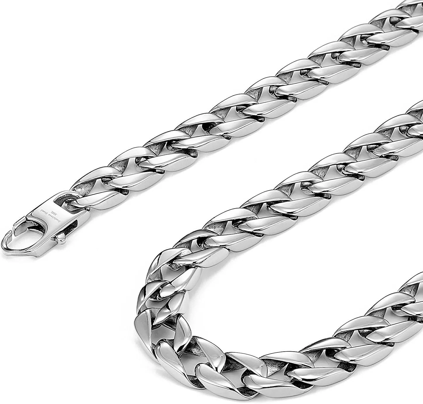 Urban Jewelry Men's Powerful Stainless Steel Chain Necklace Ultra Thick Wide (Silver,11 mm width, 19,21,23 Inches)