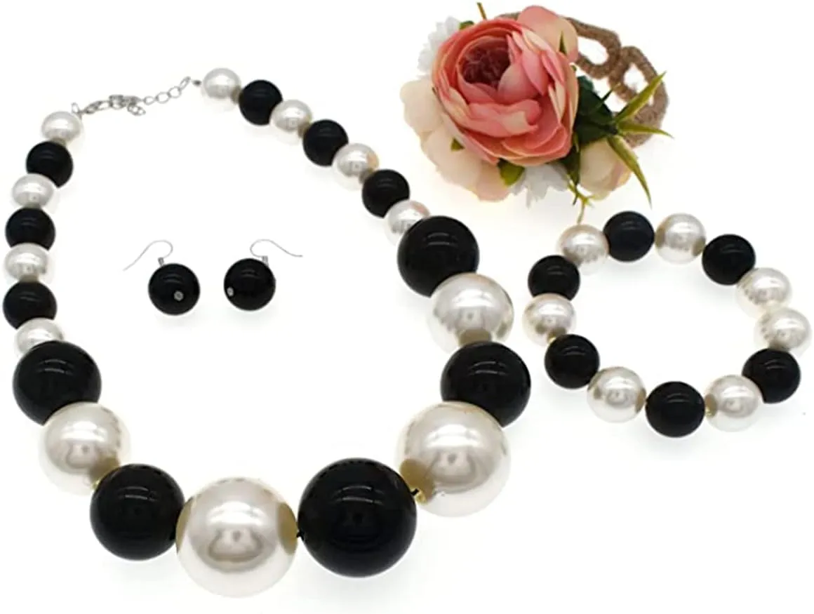 utop JNF Hand made Pearl Statement Necklace for Women Rhinestone Multilayer Crystal Necklaces Chunky Pearl Necklace Large Pearl Necklace and Earrings Set for Mother Mom's gift