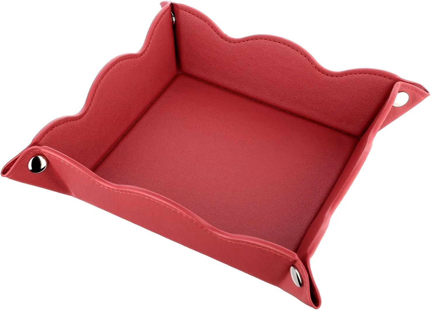 Valet Tray Cosmetics Jewelry Organizer Box Multifunctional Leather Storage Tray(Bright Red)