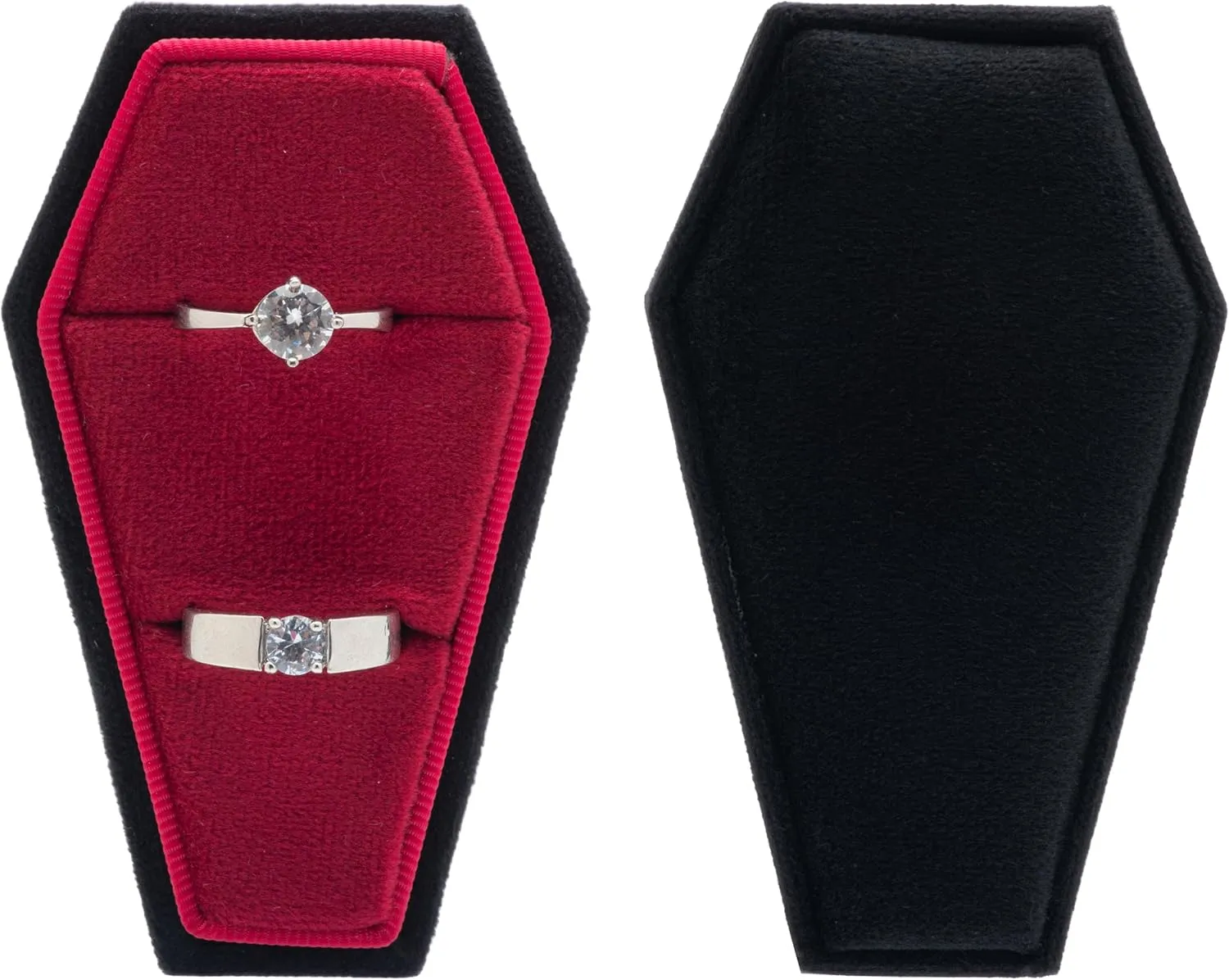 Velvet Coffin Ring Box Case Holder for Gothic Wedding Ceremony,Gothic Jewelry Organizer Decorations (Black and Red)