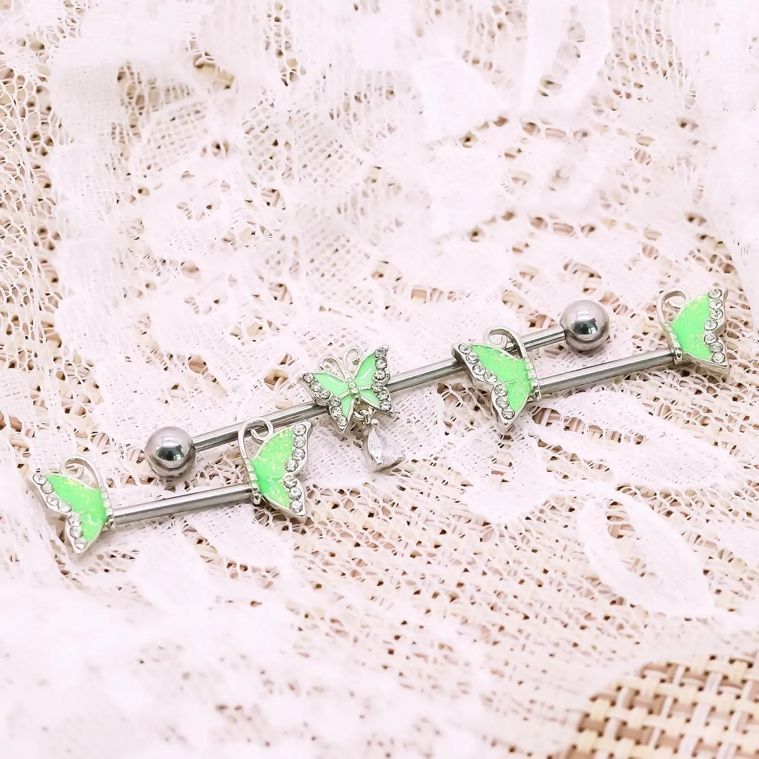 VERAMI 14G 316L Butterfly Nipple Ring and Butterfly Industrial Barbell Cartilage Earring Set Surgical Steel Butterfly Barbell Body Piercing Jewelry for Women