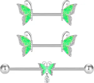 VERAMI 14G 316L Butterfly Nipple Ring and Butterfly Industrial Barbell Cartilage Earring Set Surgical Steel Butterfly Barbell Body Piercing Jewelry for Women