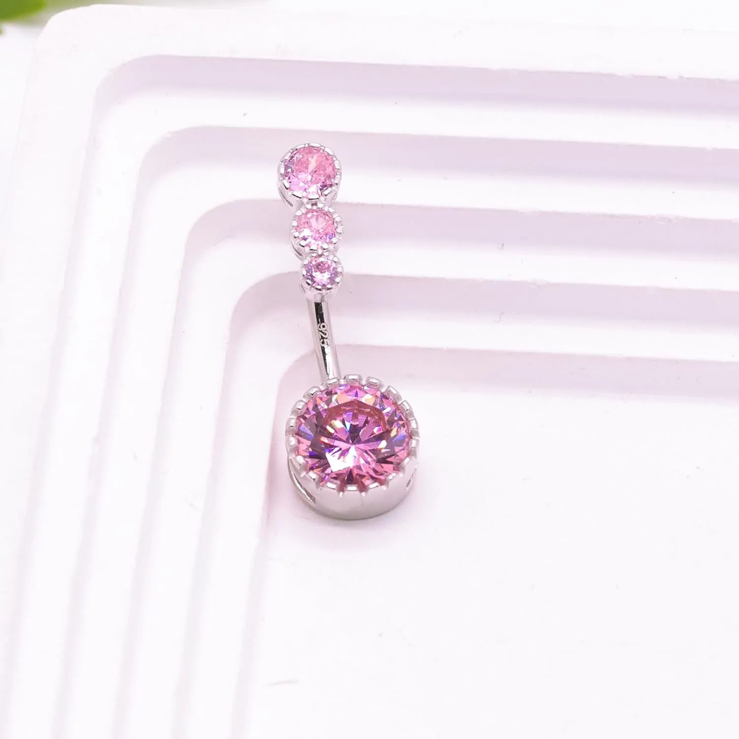 VERAMI 14G 925 Sterling Silver Belly Button Rings For Women 12mm Bar Navel Ring Round Cubic Zirconia Belly Rings Clear CZ Navel Rings Piercing