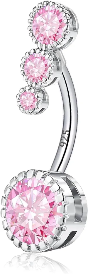 VERAMI 14G 925 Sterling Silver Belly Button Rings For Women 12mm Bar Navel Ring Round Cubic Zirconia Belly Rings Clear CZ Navel Rings Piercing