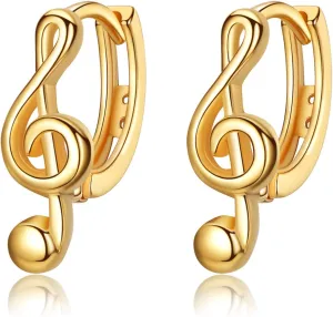 VIKI LYNN Music Note Hoop Earrings for Women 925 Sterling Silver 18K Gold Plated Jewelry