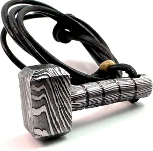 Viking Thor Mjolnir Pendant | Hand Forged Damascus Steel | Norse Hammer | Talisman Necklace With Leather Cord | Vintage Pendant For Men | Unique Viking Jewelry |