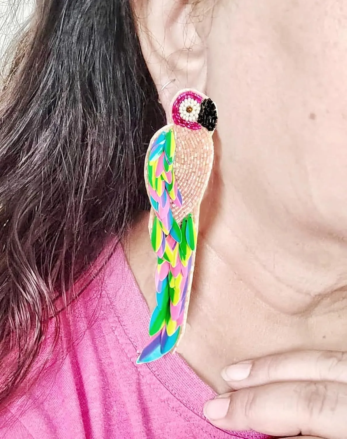 Vinca jewel's Sequence and Seed Bead Macaw Parrot Bird Earrings Multicolour, Summer Jewelry Dangle Scarlet Macaw Gifts for Women Girls Charms Long size Earrings