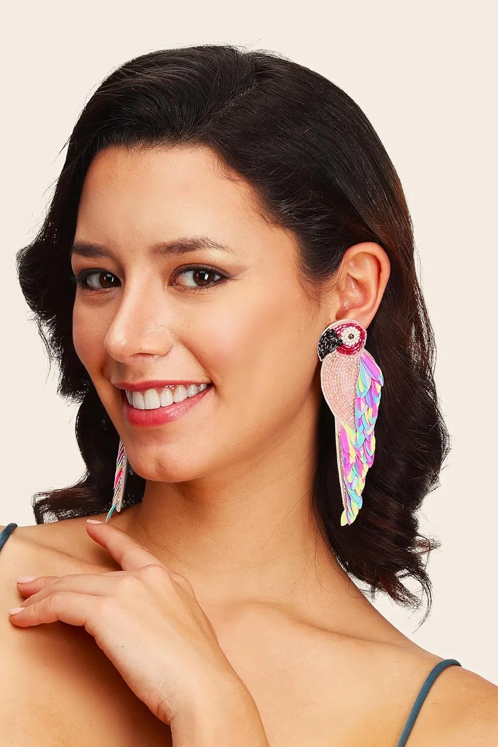 Vinca jewel's Sequence and Seed Bead Macaw Parrot Bird Earrings Multicolour, Summer Jewelry Dangle Scarlet Macaw Gifts for Women Girls Charms Long size Earrings