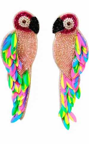 Vinca jewel's Sequence and Seed Bead Macaw Parrot Bird Earrings Multicolour, Summer Jewelry Dangle Scarlet Macaw Gifts for Women Girls Charms Long size Earrings