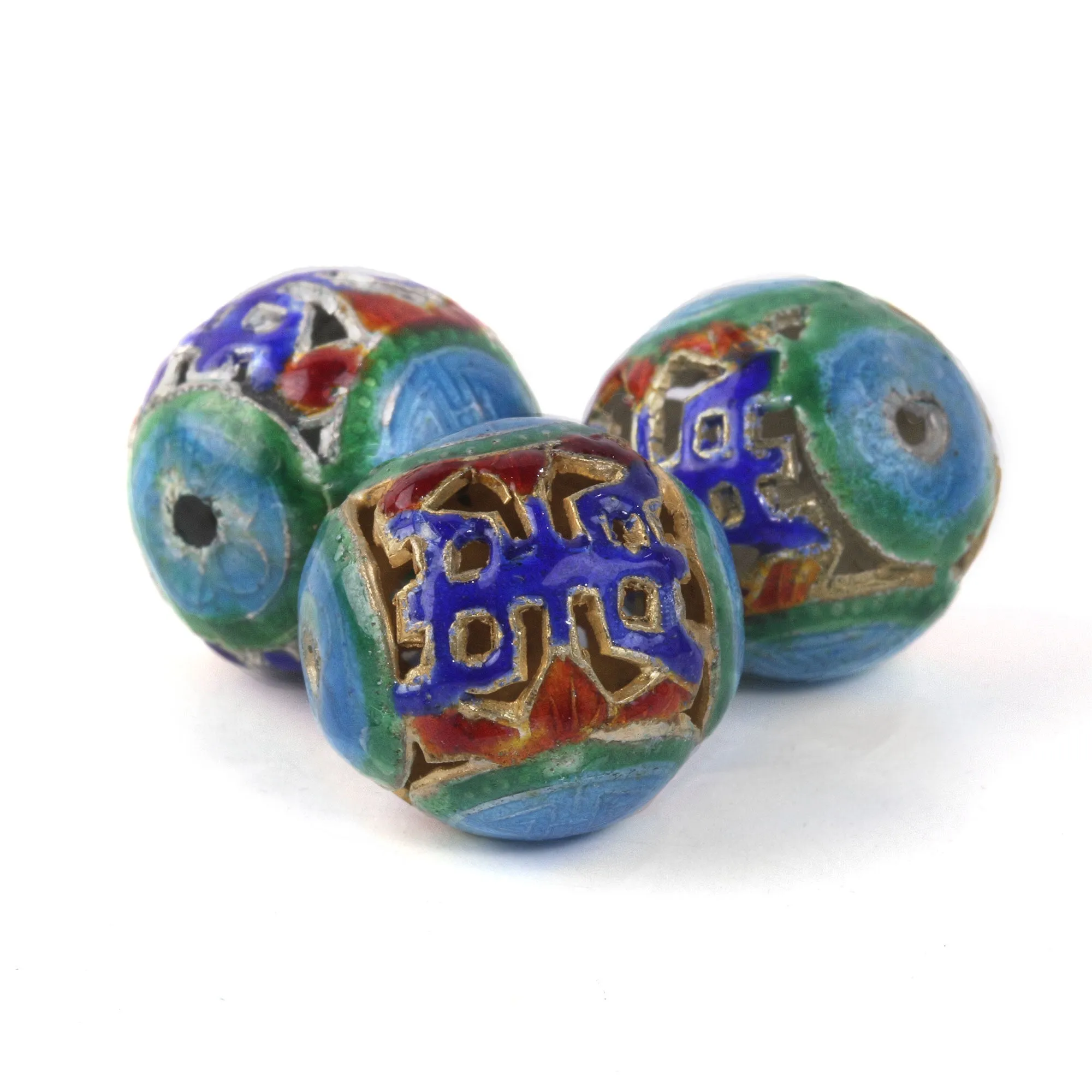 Vintage Chinese enamel Shou bead. Rare, 1970s. 15mm pkg of 1. B2-0037-1