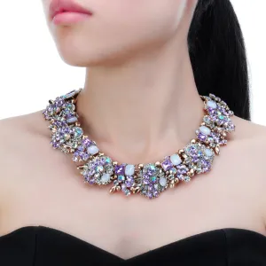 Vintage Crystal Rhinestone Statement Choker Bib Statement Necklace Earring Fashion Costume Jewelry Set for Women