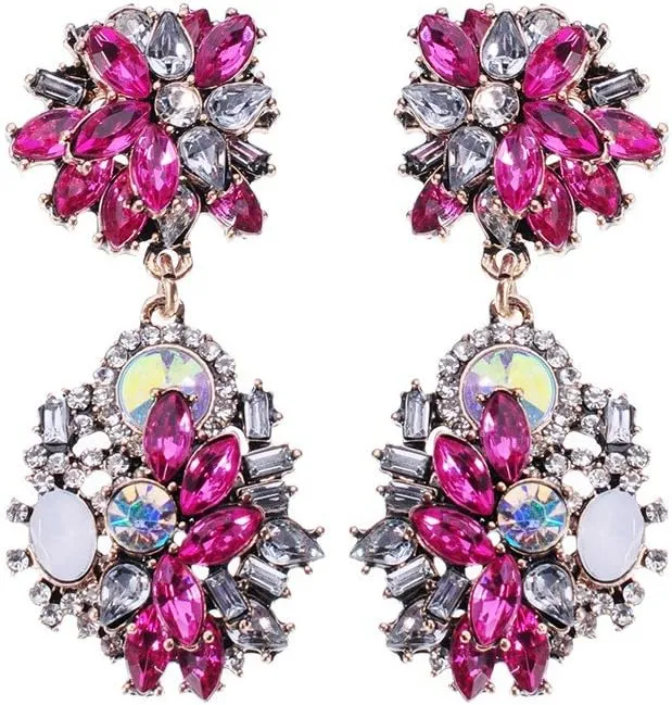 Vintage Crystal Rhinestone Statement Choker Bib Statement Necklace Earring Fashion Costume Jewelry Set for Women