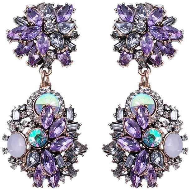 Vintage Crystal Rhinestone Statement Choker Bib Statement Necklace Earring Fashion Costume Jewelry Set for Women