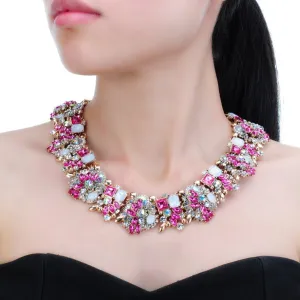 Vintage Crystal Rhinestone Statement Choker Bib Statement Necklace Earring Fashion Costume Jewelry Set for Women