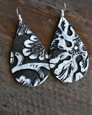 Vintage Floral Leather Earrings