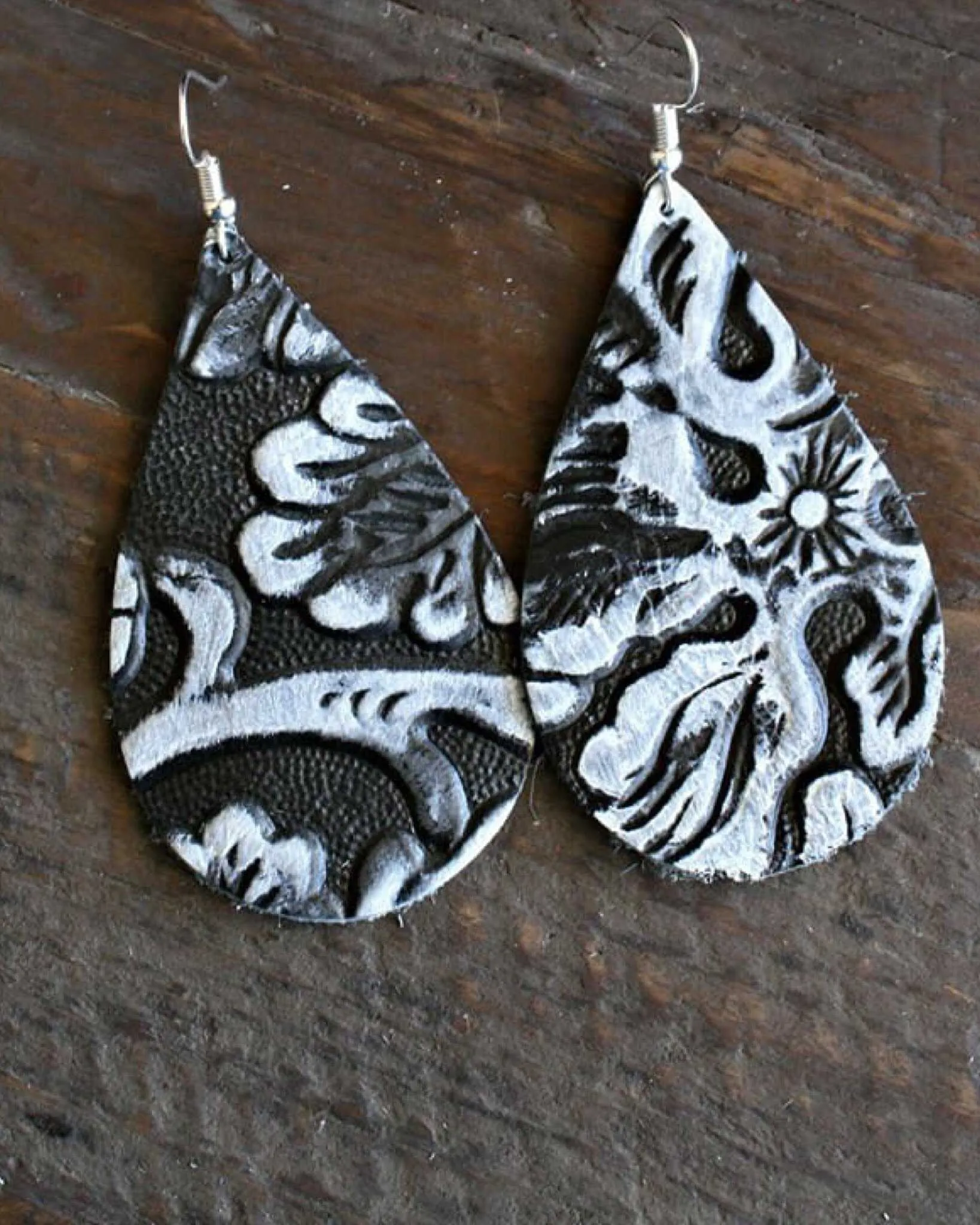 Vintage Floral Leather Earrings