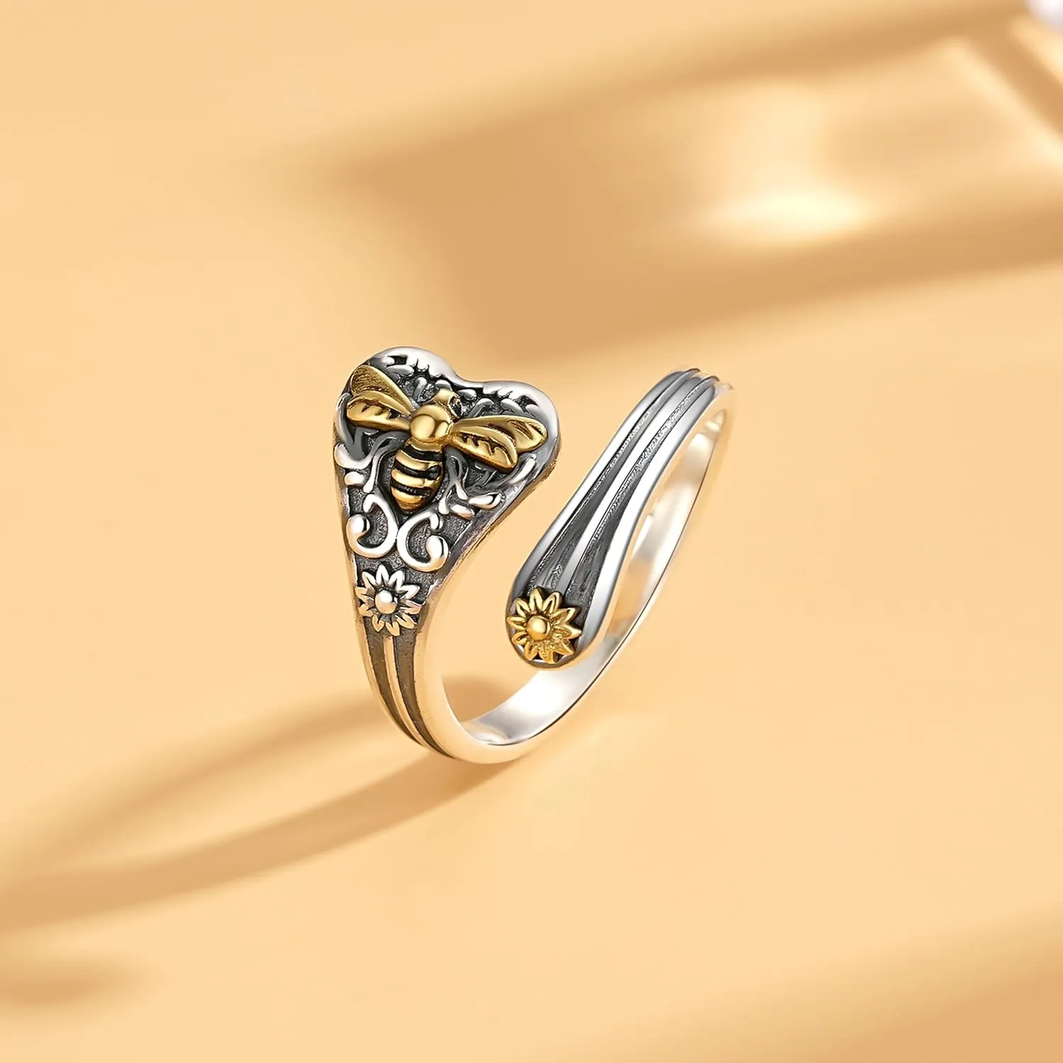 Vintage Jewelry Turquoise Spoon Rings for Women: 925 Sterling Silver Inspirational Ring Adjustable Wrap Open Band Rings Mothers Day Birthday Christmas jewelry Gifts