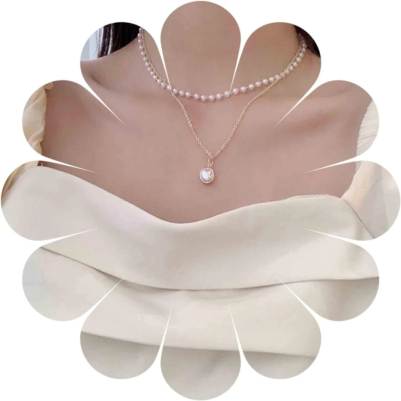 Vintage Layered Pearl Choker Necklace Gold Pearl Pendant Necklace Artificial Pearl Necklace Chain Bridal Necklace Jewelry for Women
