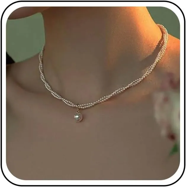 Vintage Layered Pearl Choker Necklace Gold Pearl Pendent Necklace Bridal Pearl Necklace Pearl Dangle Necklace Jewelry for Women