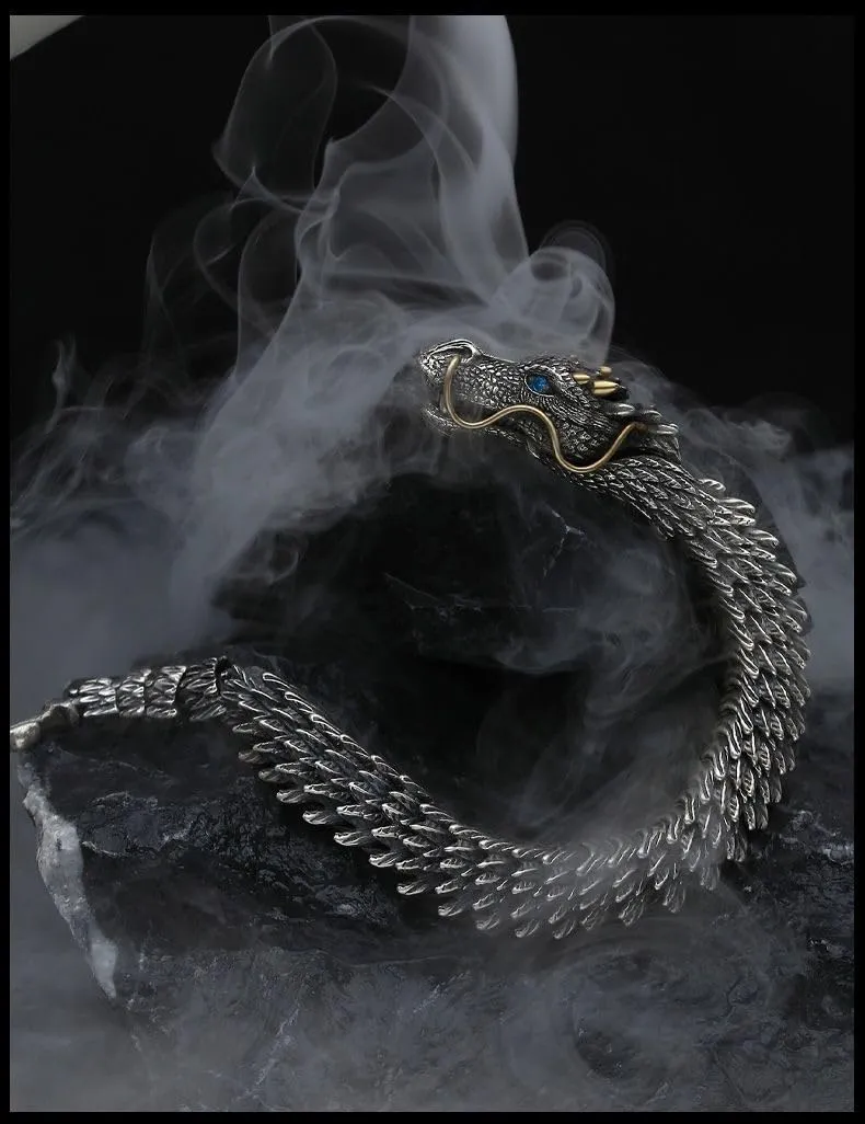 Vintage Men's Punk Domineering Ancient Dragon Snake Link Bracelets Accessories Hiphop Style Fashion Jewelry