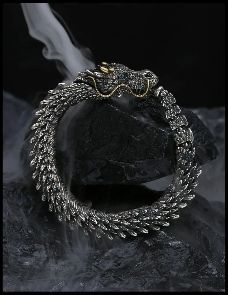 Vintage Men's Punk Domineering Ancient Dragon Snake Link Bracelets Accessories Hiphop Style Fashion Jewelry