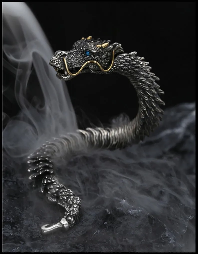 Vintage Men's Punk Domineering Ancient Dragon Snake Link Bracelets Accessories Hiphop Style Fashion Jewelry