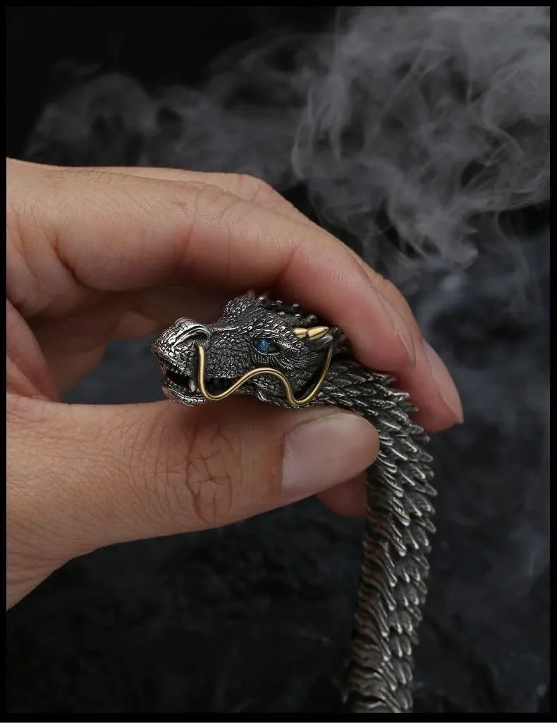 Vintage Men's Punk Domineering Ancient Dragon Snake Link Bracelets Accessories Hiphop Style Fashion Jewelry