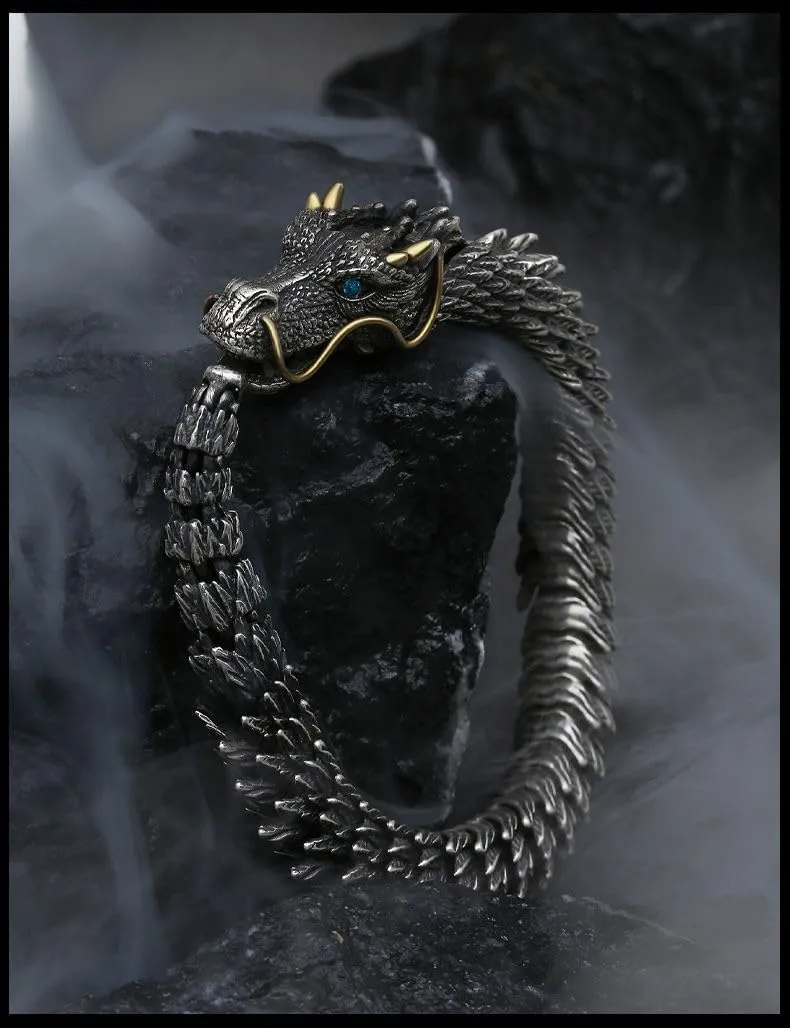 Vintage Men's Punk Domineering Ancient Dragon Snake Link Bracelets Accessories Hiphop Style Fashion Jewelry