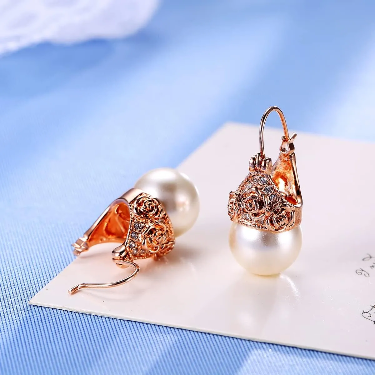Vintage Pearl Earrings Unique Pearl Drop Dangle Jewelry Rose Flower Cuff Earrings for Women