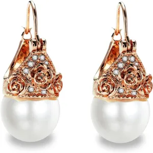 Vintage Pearl Earrings Unique Pearl Drop Dangle Jewelry Rose Flower Cuff Earrings for Women
