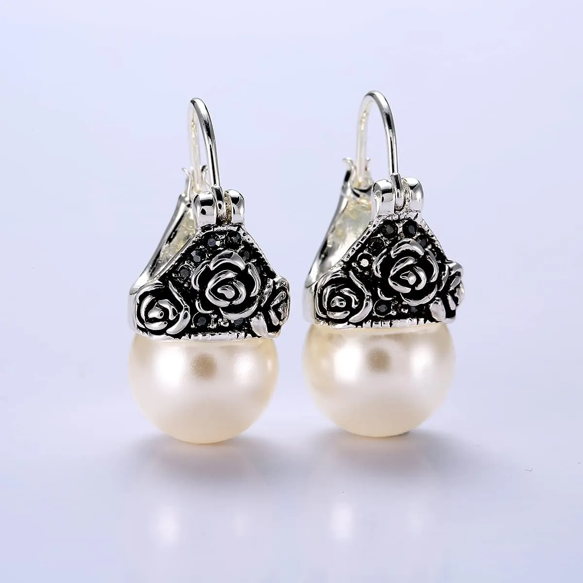 Vintage Pearl Earrings Unique Pearl Drop Dangle Jewelry Rose Flower Cuff Earrings for Women