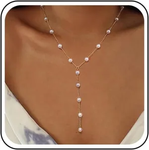 Vintage Pearl Y Lariat Necklace Gold Pearl Y Necklace Long Pearl Drop Necklace Bead Pearl Choker Necklace Bridal Pearl Necklace Jewelry for Women