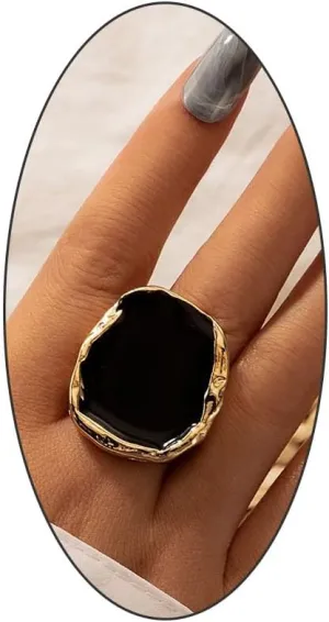 Vintage Statement Rings for Women,Chunky Gold Cocktail Rings,Big Black Enamel Drip Finger Ring,Fashion Geometric Punk Jewelry Accessories Gifts