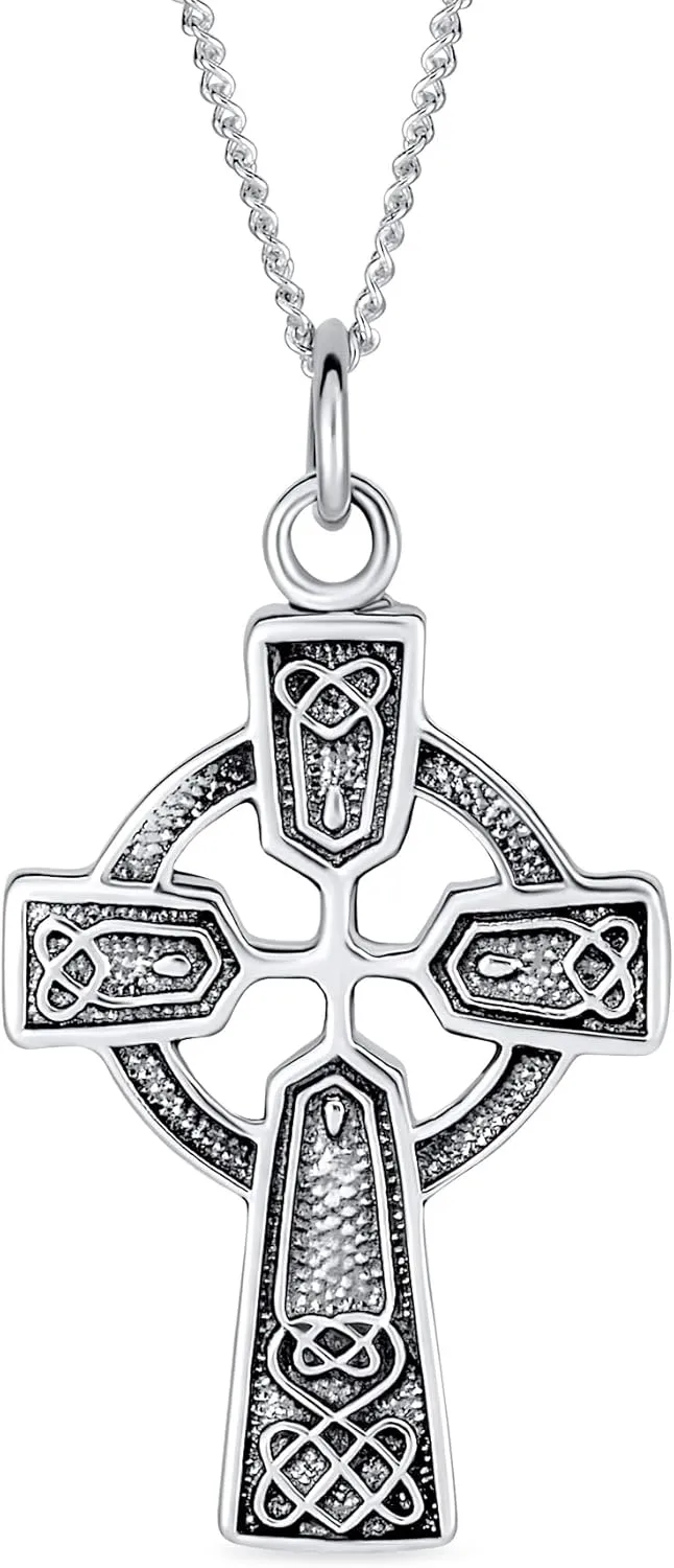 Vintage Style Viking Love Knot Religious Infinity Trinity Celtic Cross Pendant Necklace For Women Teens Oxidized .925 Sterling Silver
